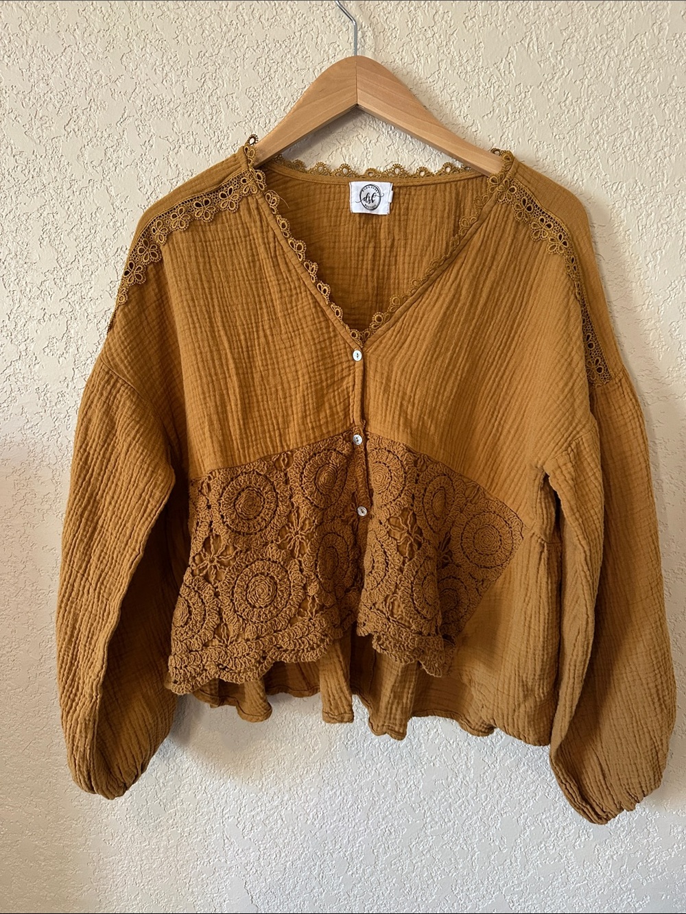 Maeve |dsb Mustard Crochet-Trim Button Cardigan